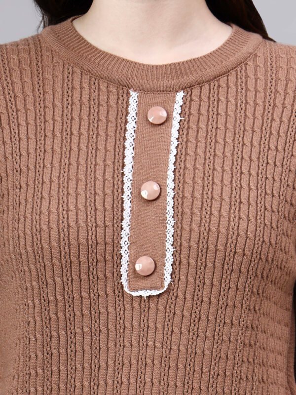 Round Neck Geomatric Design With Premium Acrylic Wool Women Knitted Top & Sweater