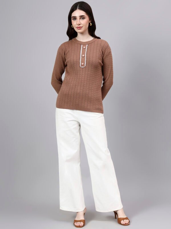 Round Neck Geomatric Design With Premium Acrylic Wool Women Knitted Top & Sweater