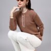 Round Neck Geomatric Design With Premium Acrylic Wool Women Knitted Top & Sweater