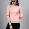 S23_LIGHTPINK_01_1 Round Neck Geomatric Design With Premium Acrylic Wool Women Knitted Top & Sweater
