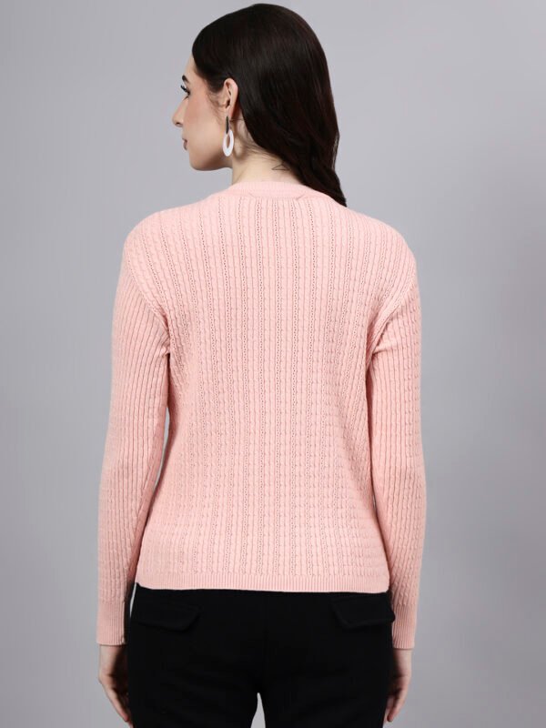S23_LIGHTPINK_01_2 Round Neck Geomatric Design With Premium Acrylic Wool Women Knitted Top & Sweater