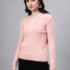 S23_LIGHTPINK_01_3 Round Neck Geomatric Design With Premium Acrylic Wool Women Knitted Top & Sweater