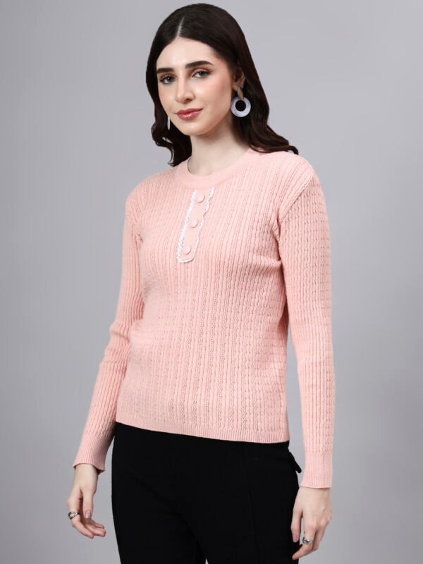 S23_LIGHTPINK_01_3 Round Neck Geomatric Design With Premium Acrylic Wool Women Knitted Top & Sweater
