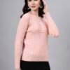S23_LIGHTPINK_01_4 Round Neck Geomatric Design With Premium Acrylic Wool Women Knitted Top & Sweater