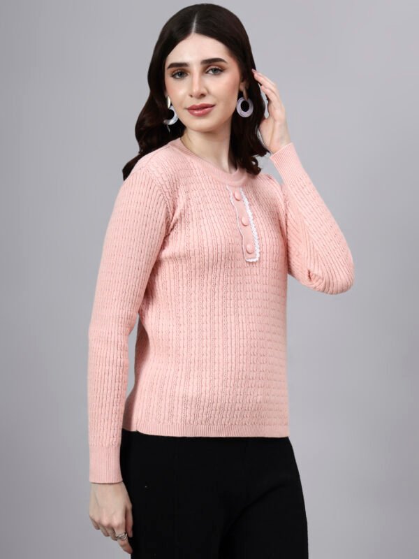 S23_LIGHTPINK_01_4 Round Neck Geomatric Design With Premium Acrylic Wool Women Knitted Top & Sweater