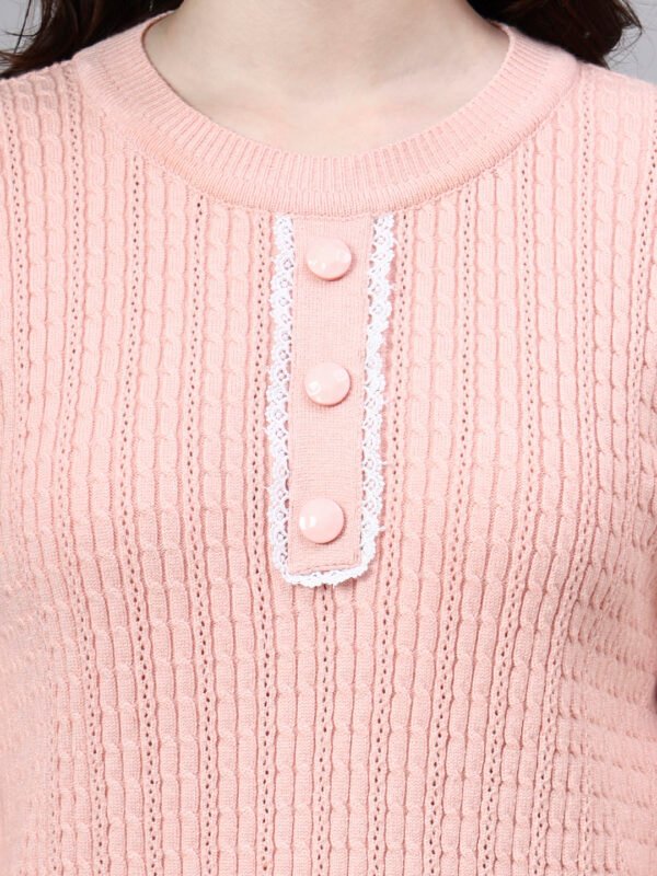 S23_LIGHTPINK_01_5 Round Neck Geomatric Design With Premium Acrylic Wool Women Knitted Top & Sweater
