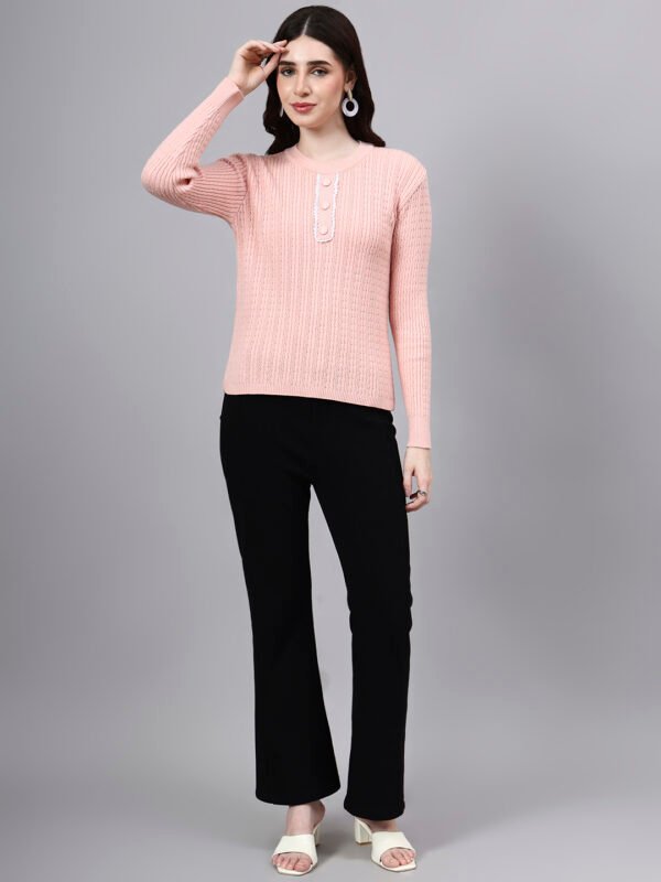 S23_LIGHTPINK_01_6 Round Neck Geomatric Design With Premium Acrylic Wool Women Knitted Top & Sweater