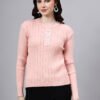 S23_LIGHTPINK_01_7 Round Neck Geomatric Design With Premium Acrylic Wool Women Knitted Top & Sweater