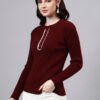 Round Neck Geomatric Design With Premium Acrylic Wool Women Knitted Top & Sweater