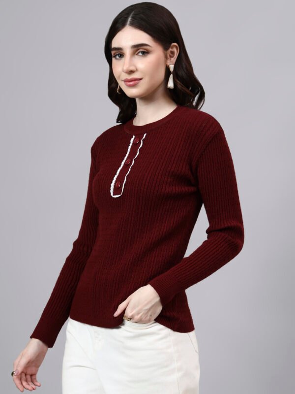Round Neck Geomatric Design With Premium Acrylic Wool Women Knitted Top & Sweater