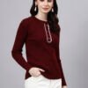 Round Neck Geomatric Design With Premium Acrylic Wool Women Knitted Top & Sweater