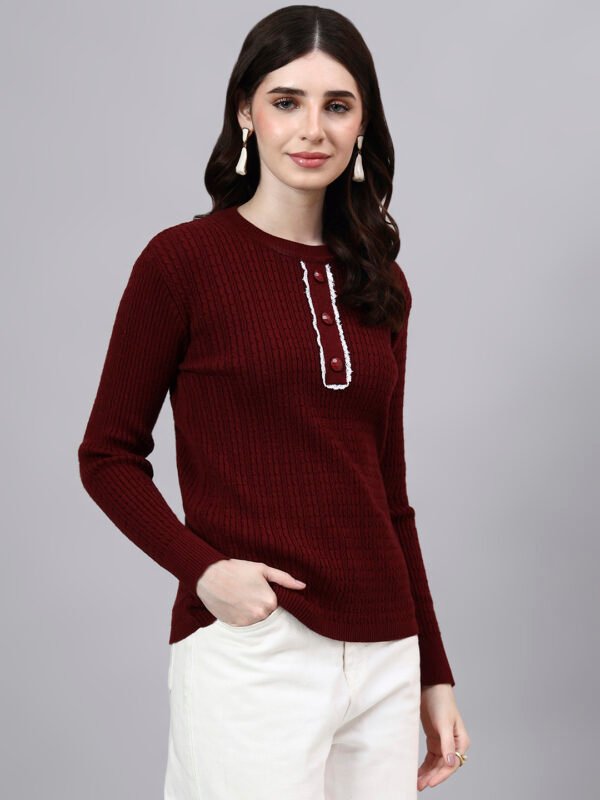 Round Neck Geomatric Design With Premium Acrylic Wool Women Knitted Top & Sweater
