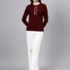Round Neck Geomatric Design With Premium Acrylic Wool Women Knitted Top & Sweater