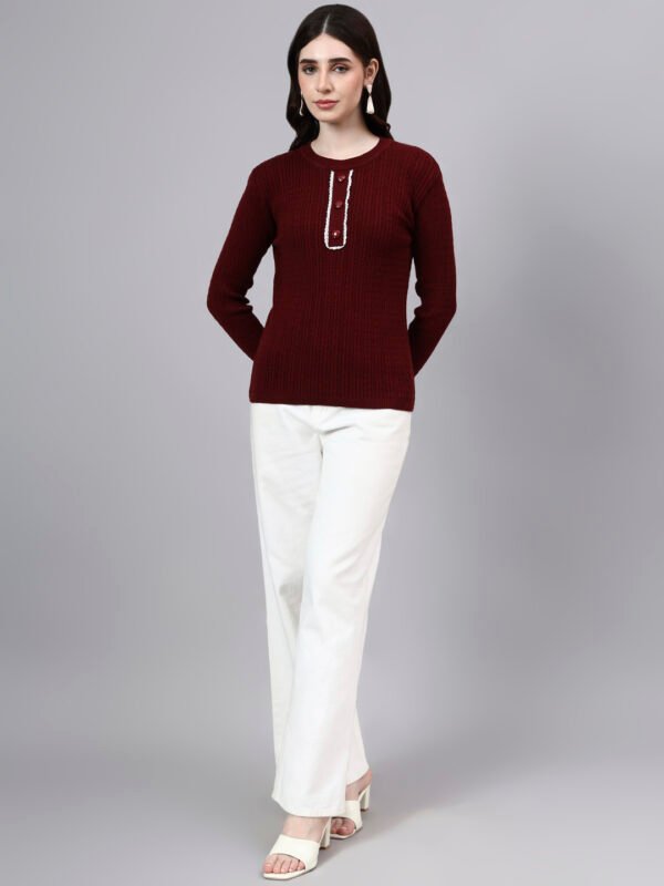 Round Neck Geomatric Design With Premium Acrylic Wool Women Knitted Top & Sweater