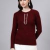 Round Neck Geomatric Design With Premium Acrylic Wool Women Knitted Top & Sweater