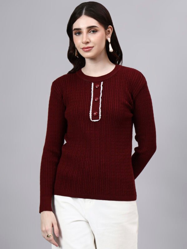 Round Neck Geomatric Design With Premium Acrylic Wool Women Knitted Top & Sweater