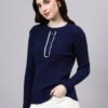 S23_NAVY_01_1 Round Neck Cable Knitted Design With Premium Acrylic Wool Women Knitted Top & Sweater