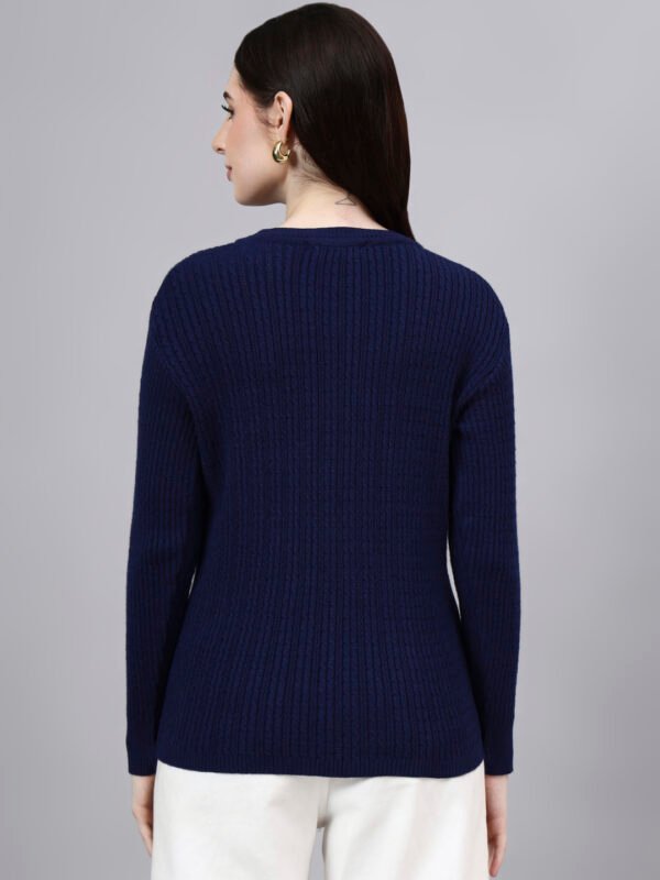S23_NAVY_01_2 Round Neck Cable Knitted Design With Premium Acrylic Wool Women Knitted Top & Sweater