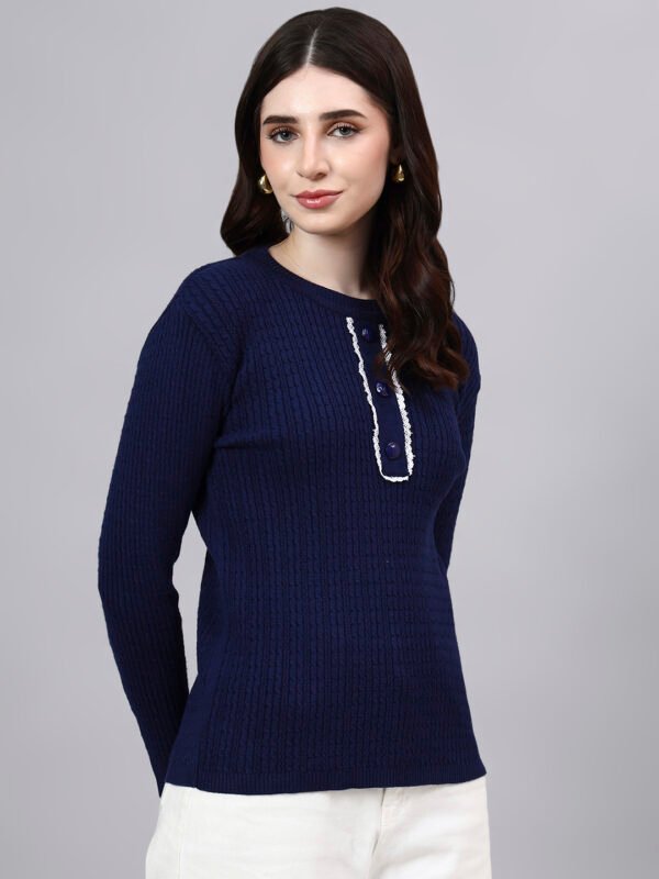 S23_NAVY_01_3 Round Neck Cable Knitted Design With Premium Acrylic Wool Women Knitted Top & Sweater