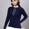 S23_NAVY_01_4 Round Neck Cable Knitted Design With Premium Acrylic Wool Women Knitted Top & Sweater