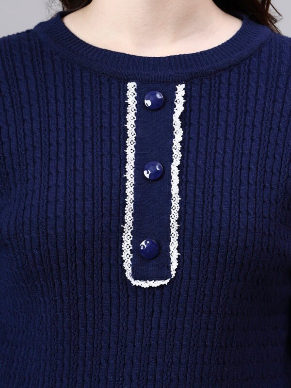 S23_NAVY_01_5 Round Neck Cable Knitted Design With Premium Acrylic Wool Women Knitted Top & Sweater