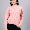 S24_LIGHTPINK_01_ Round Neck Flowered Patch Work Design With Premium Acrylic Wool Women Knitted Top & Sweater