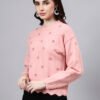 S24_LIGHTPINK_01_3 Round Neck Flowered Patch Work Design With Premium Acrylic Wool Women Knitted Top & Sweater