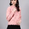 S24_LIGHTPINK_01_4 Round Neck Flowered Patch Work Design With Premium Acrylic Wool Women Knitted Top & Sweater