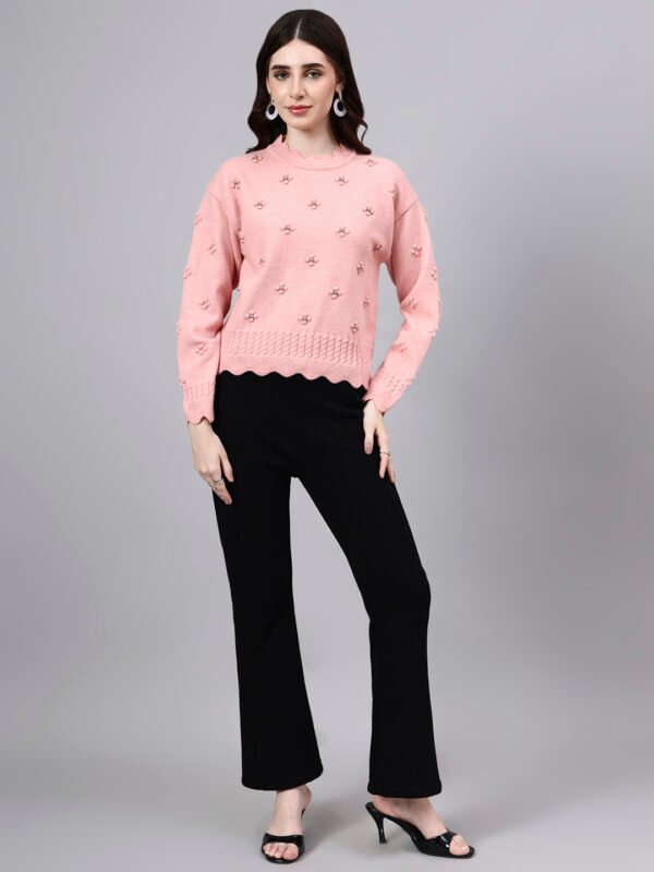 S24_LIGHTPINK_01_6 Round Neck Flowered Patch Work Design With Premium Acrylic Wool Women Knitted Top & Sweater
