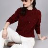 Round Neck Flowered Patch Work Design With Premium Acrylic Wool Women Knitted Top & Sweater