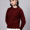 Round Neck Flowered Patch Work Design With Premium Acrylic Wool Women Knitted Top & Sweater