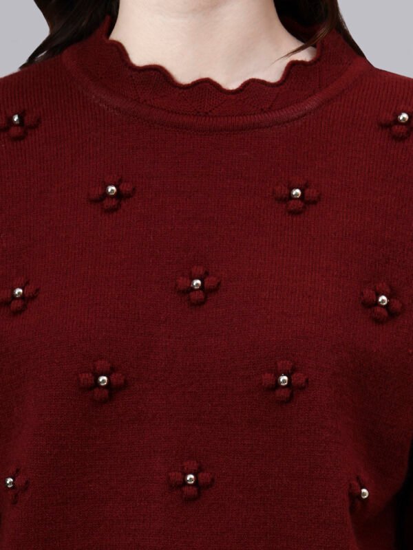 Round Neck Flowered Patch Work Design With Premium Acrylic Wool Women Knitted Top & Sweater