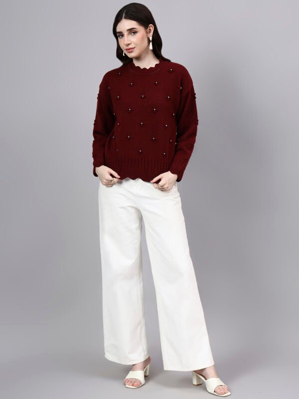 Round Neck Flowered Patch Work Design With Premium Acrylic Wool Women Knitted Top & Sweater