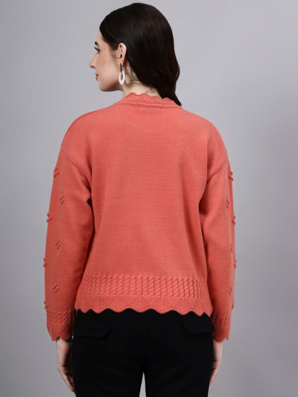 S24_PEACH_01_2 Round Neck Flowered Patch Work Design With Premium Acrylic Wool Women Knitted Top & Sweater