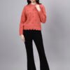 S24_PEACH_01_6 Round Neck Flowered Patch Work Design With Premium Acrylic Wool Women Knitted Top & Sweater