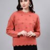 S24_PEACH_01_7 Round Neck Flowered Patch Work Design With Premium Acrylic Wool Women Knitted Top & Sweater