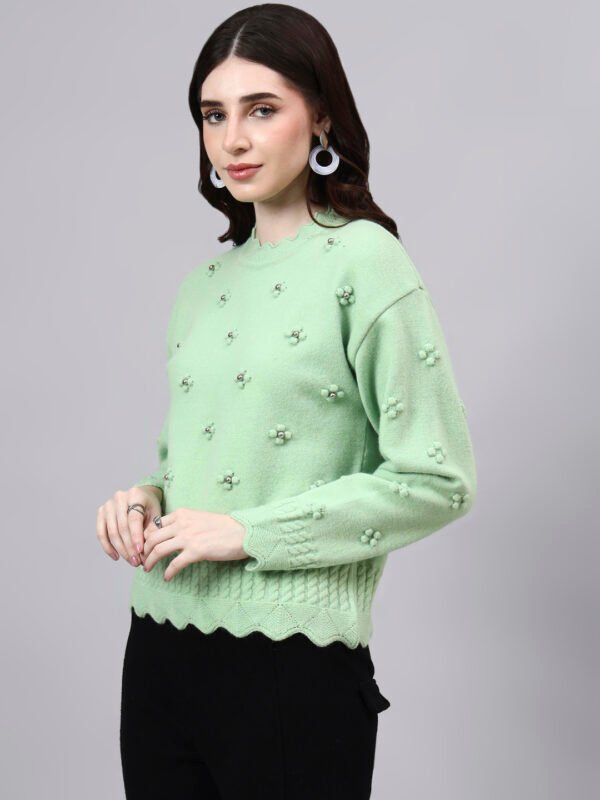 S24_PISTA_01_3 Round Neck Flowered Patch Work Design With Premium Acrylic Wool Women Knitted Top & Sweater