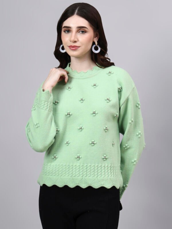 S24_PISTA_01_7 Round Neck Flowered Patch Work Design With Premium Acrylic Wool Women Knitted Top & Sweater