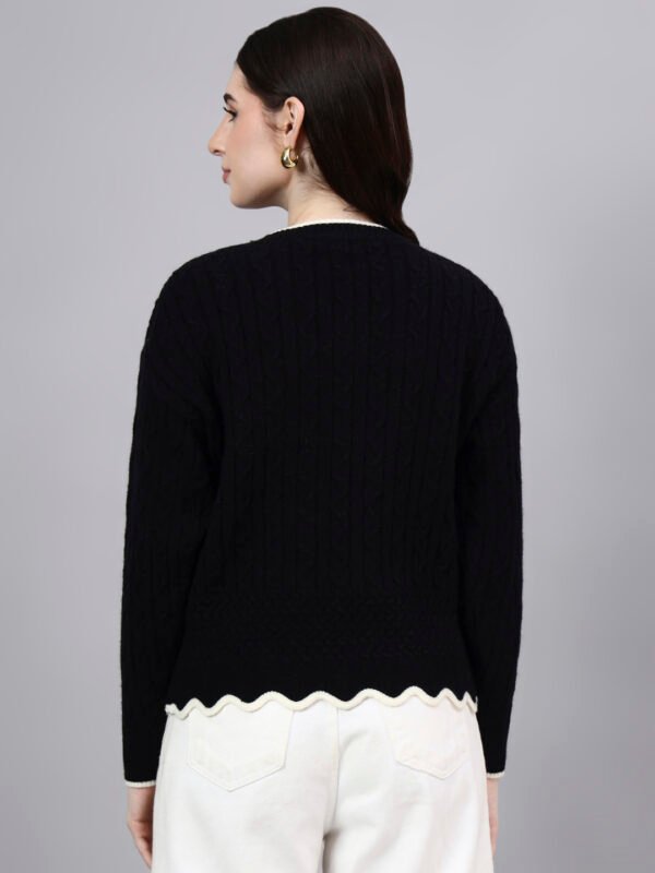S25_BLACK_01_2 Round Neck Flowered Patch Work Design With Premium Acrylic Wool Women Knitted Top & Sweater
