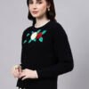 S25_BLACK_01_3 Round Neck Flowered Patch Work Design With Premium Acrylic Wool Women Knitted Top & Sweater