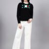 S25_BLACK_01_6 Round Neck Flowered Patch Work Design With Premium Acrylic Wool Women Knitted Top & Sweater