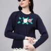 Round Neck Flowered Patch Work Design With Premium Acrylic Wool Women Knitted Top & Sweater