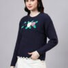 Round Neck Flowered Patch Work Design With Premium Acrylic Wool Women Knitted Top & Sweater