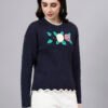 Round Neck Flowered Patch Work Design With Premium Acrylic Wool Women Knitted Top & Sweater