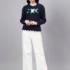 Round Neck Flowered Patch Work Design With Premium Acrylic Wool Women Knitted Top & Sweater