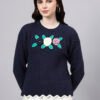 Round Neck Flowered Patch Work Design With Premium Acrylic Wool Women Knitted Top & Sweater