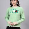 Round Neck Flowered Patch Work Design With Premium Acrylic Wool Women Knitted Top & Sweater