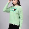 Round Neck Flowered Patch Work Design With Premium Acrylic Wool Women Knitted Top & Sweater