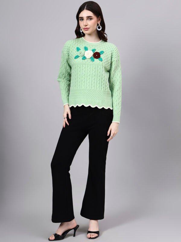 Round Neck Flowered Patch Work Design With Premium Acrylic Wool Women Knitted Top & Sweater