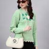 Round Neck Flowered Patch Work Design With Premium Acrylic Wool Women Knitted Top & Sweater